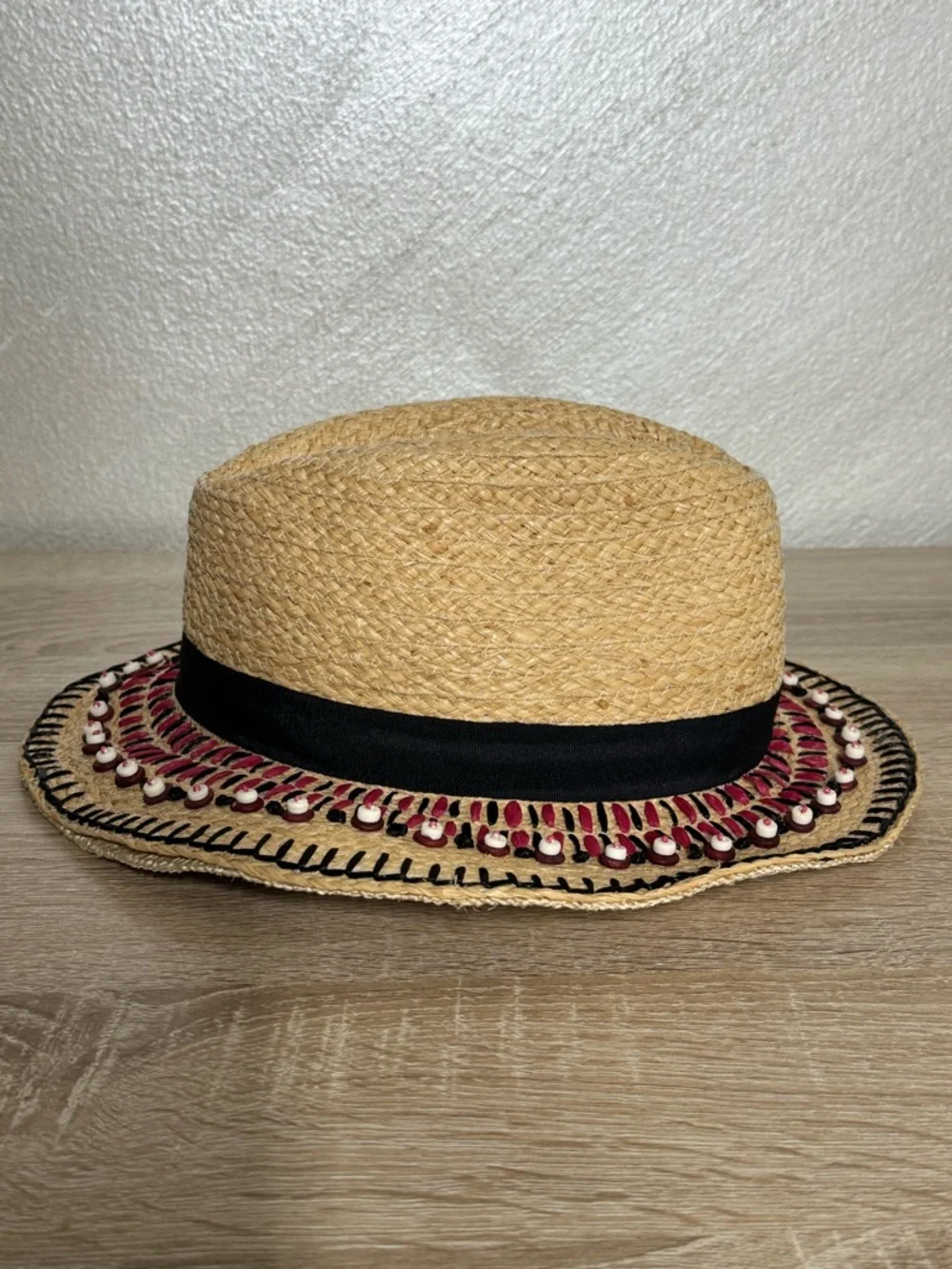 Tory Burch natural straw panama fedora boho hat OS